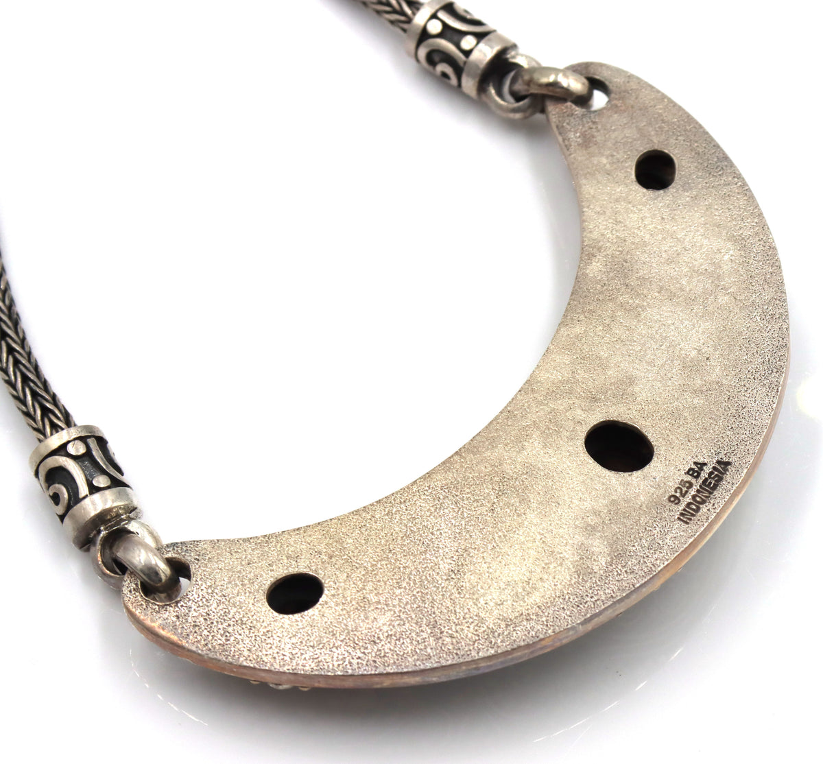 Suarti Bali 925 sterling silver smokey quartz beaded scroll panel necklace