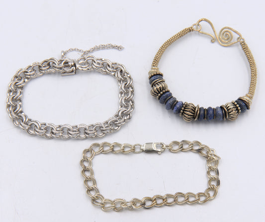 Group Lot of 3 Vintage 925 Sterling Silver Bracelets