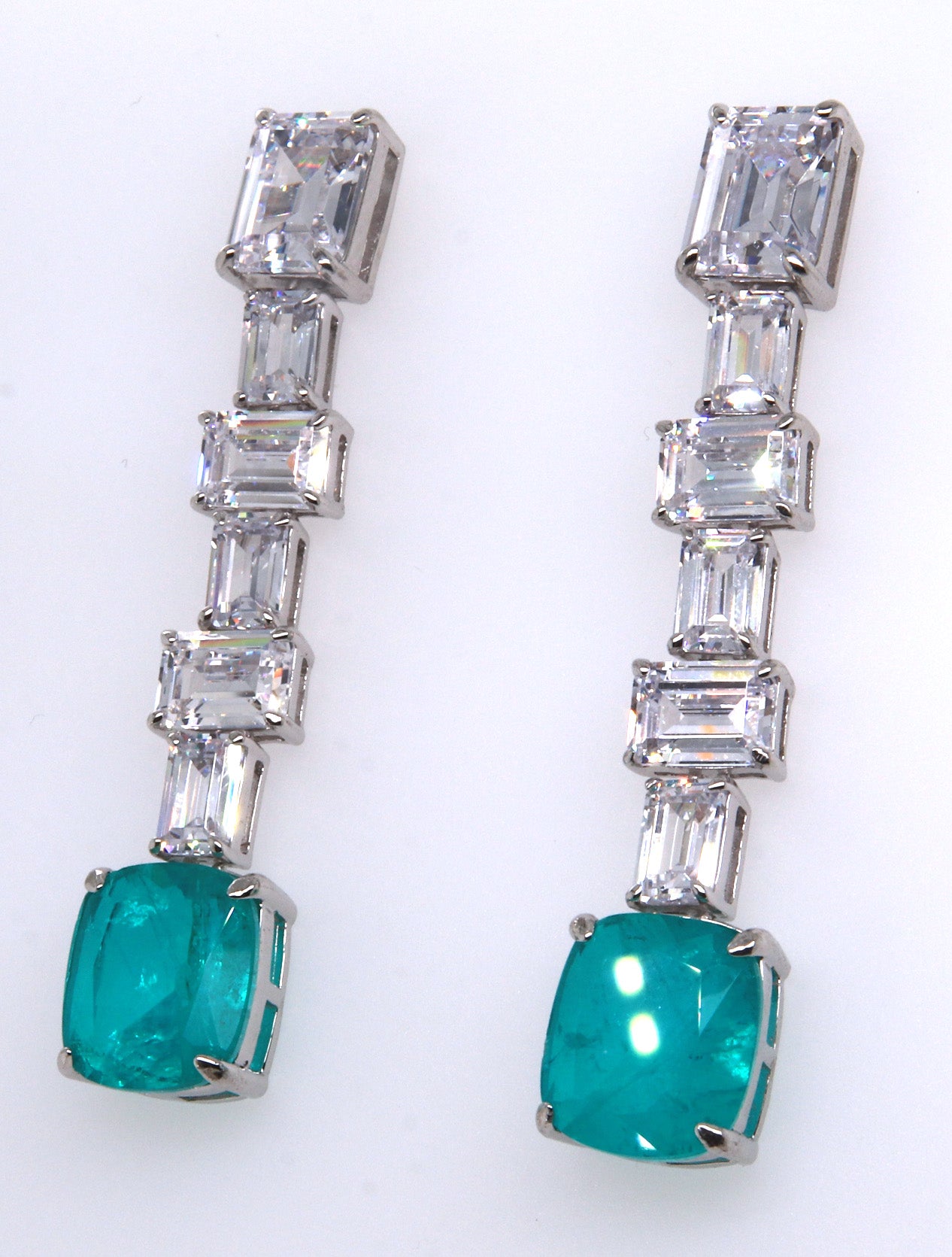 Sterling Silver Green and White CZ Dangle Earrings