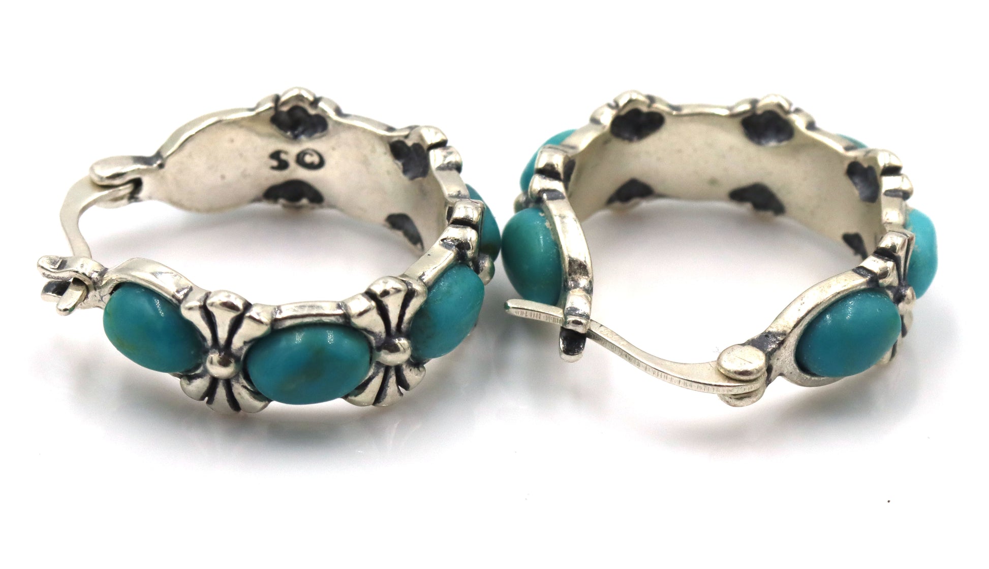 3 Pairs of 925 sterling silver gemstone hoop earrings