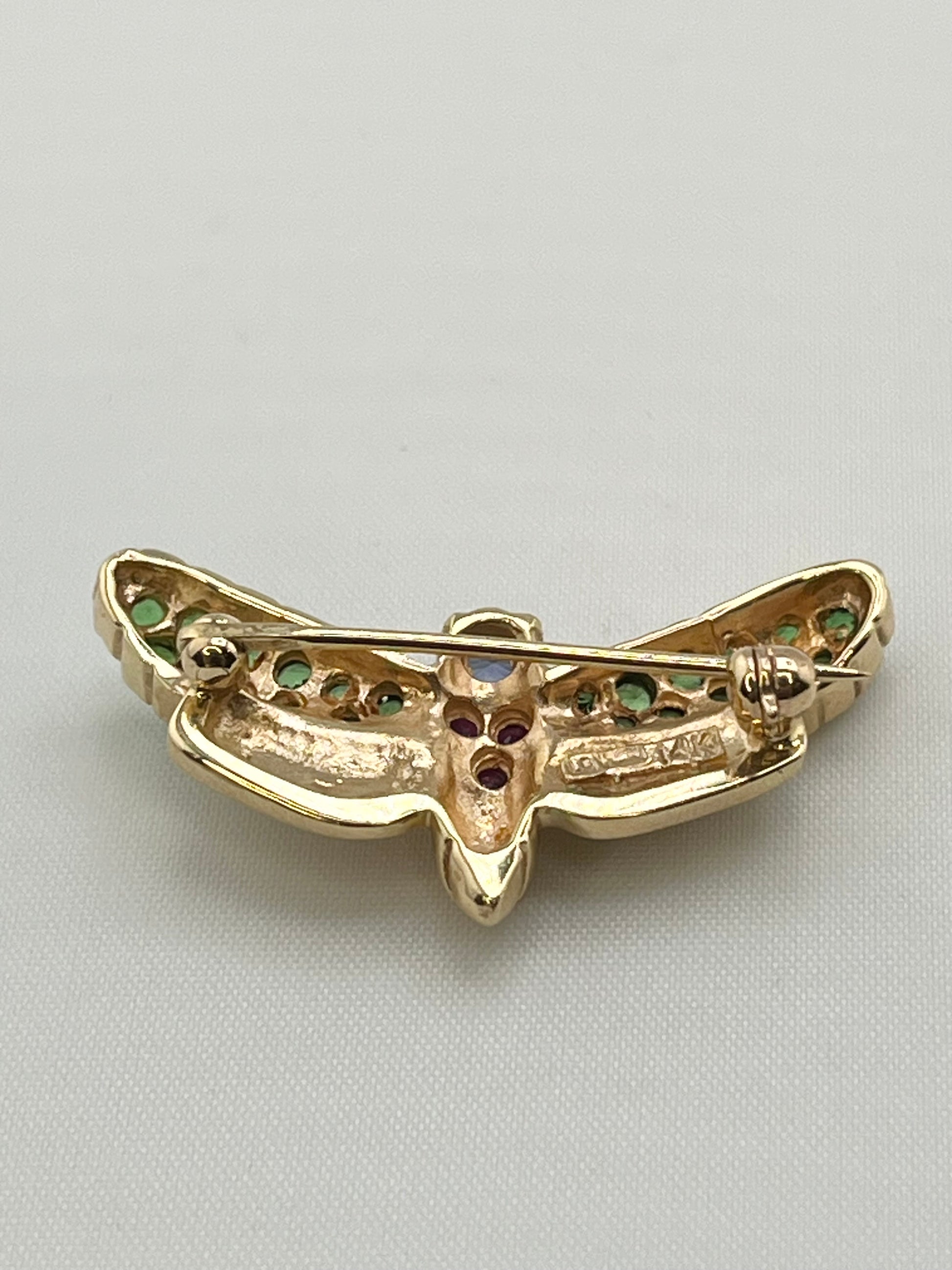 14KT Yellow Gold LE Vian Designer Multi Colpor Gem Stone Harvest Bee Brooch Pin