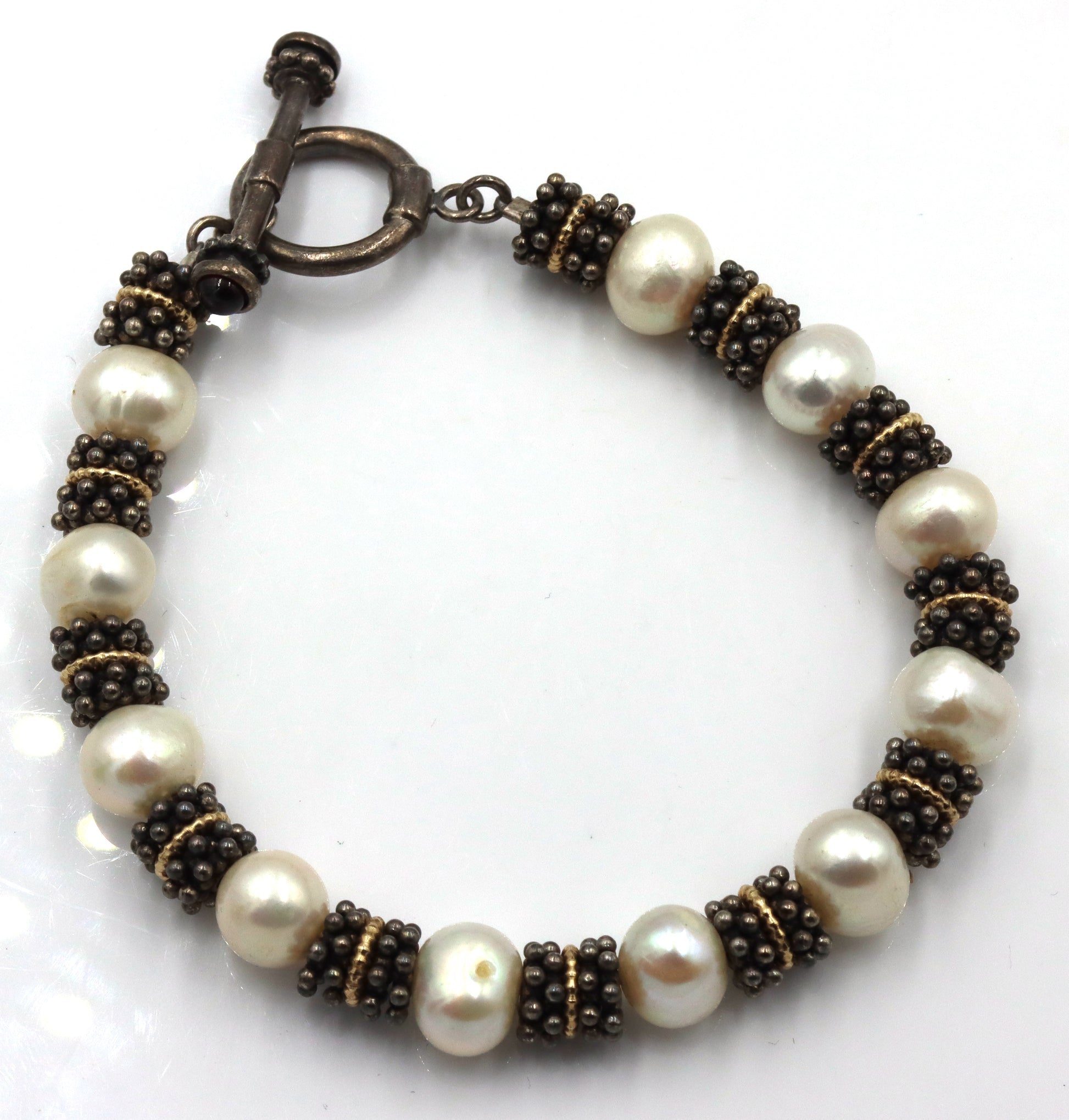 Set of Vintage 925 sterling silver pearl beaded necklace, bracelet and earrings
