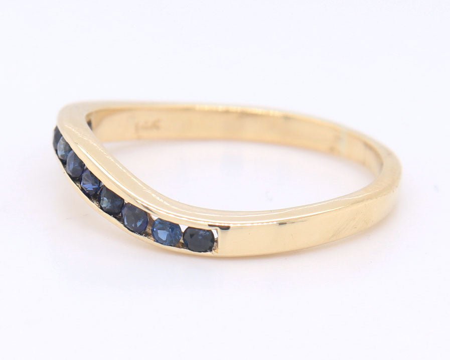 14kt Yellow gold blue sapphire curved band