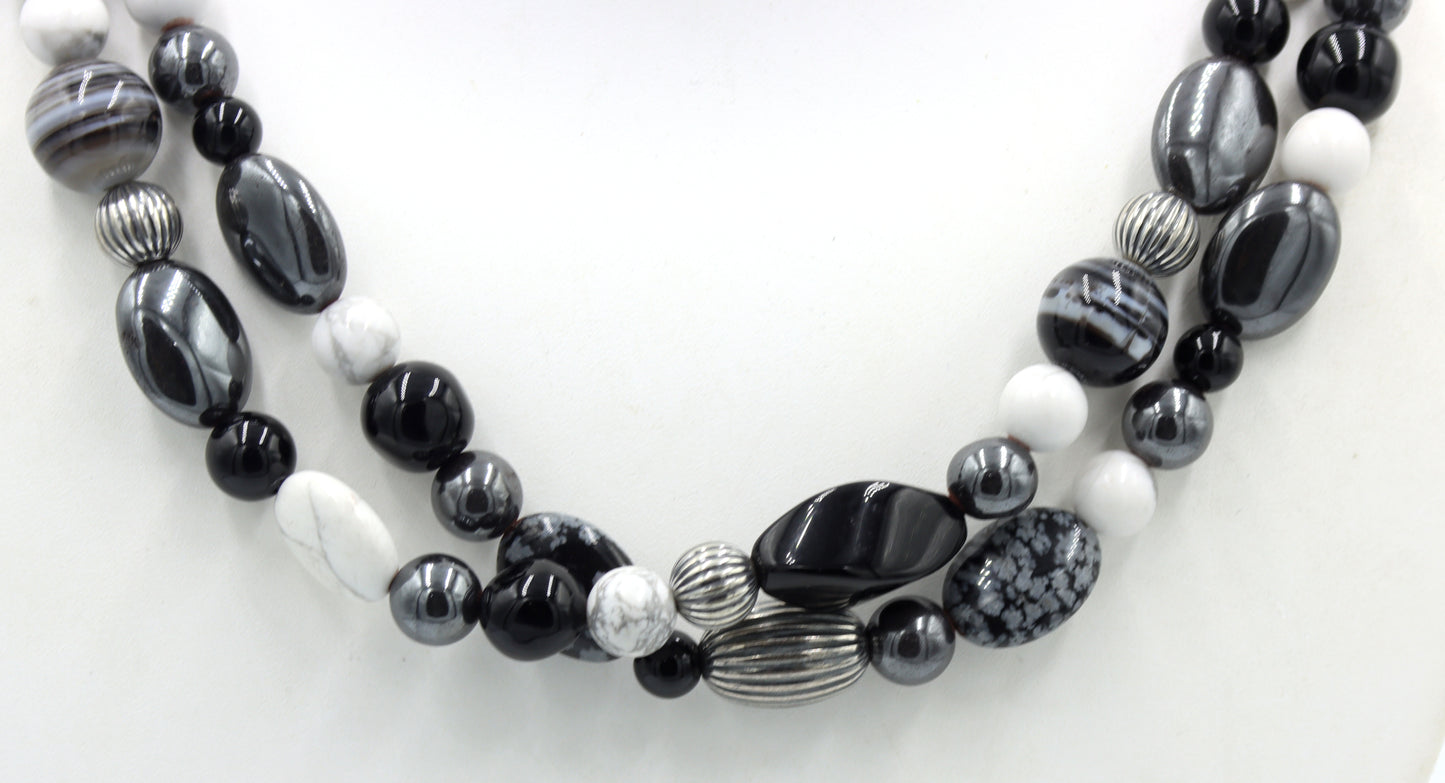 Double row Hematite and black onyx necklace