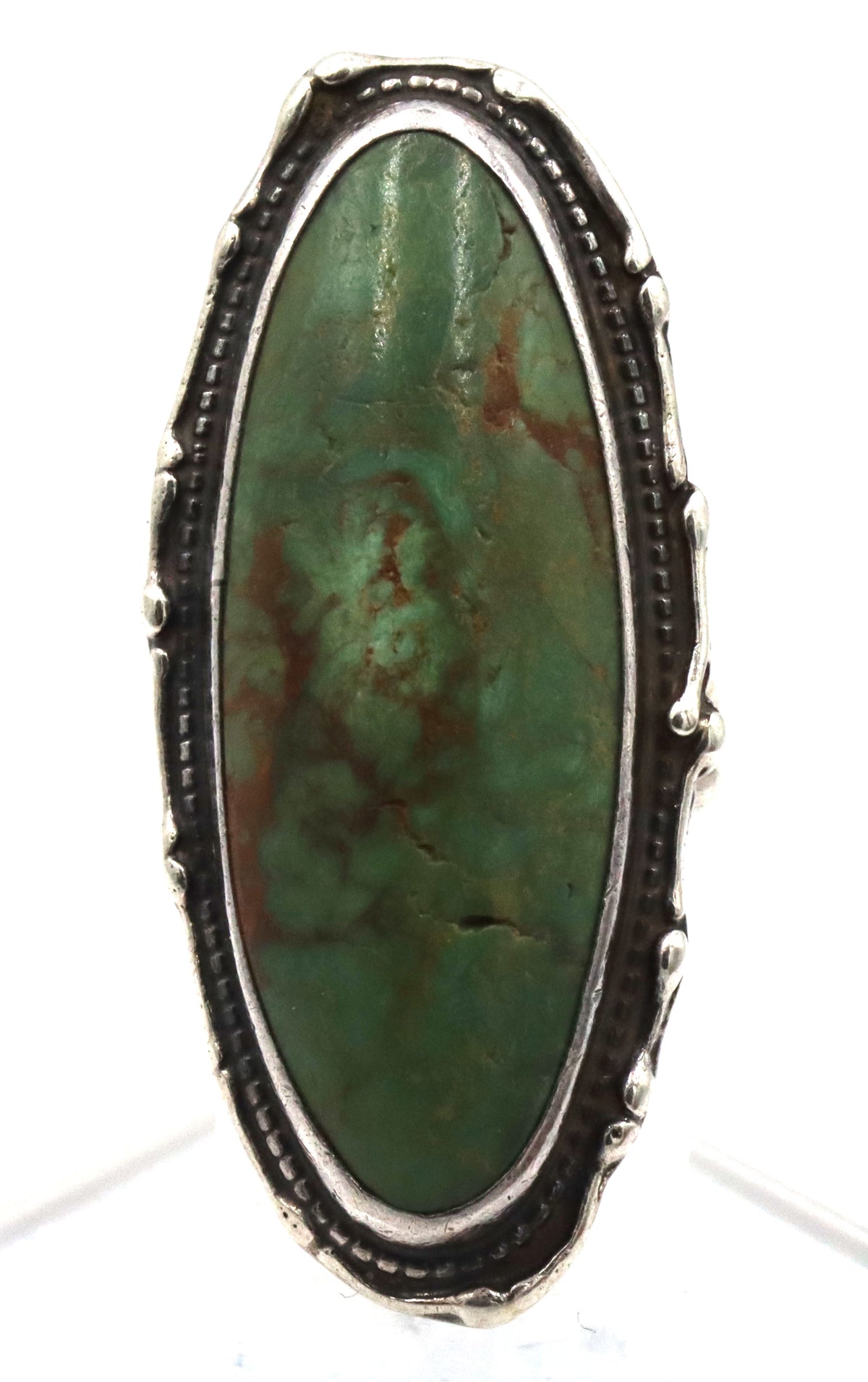 925 Sterling Silver handcrafted Navajo Style Large Oval Green Turquoise Ring