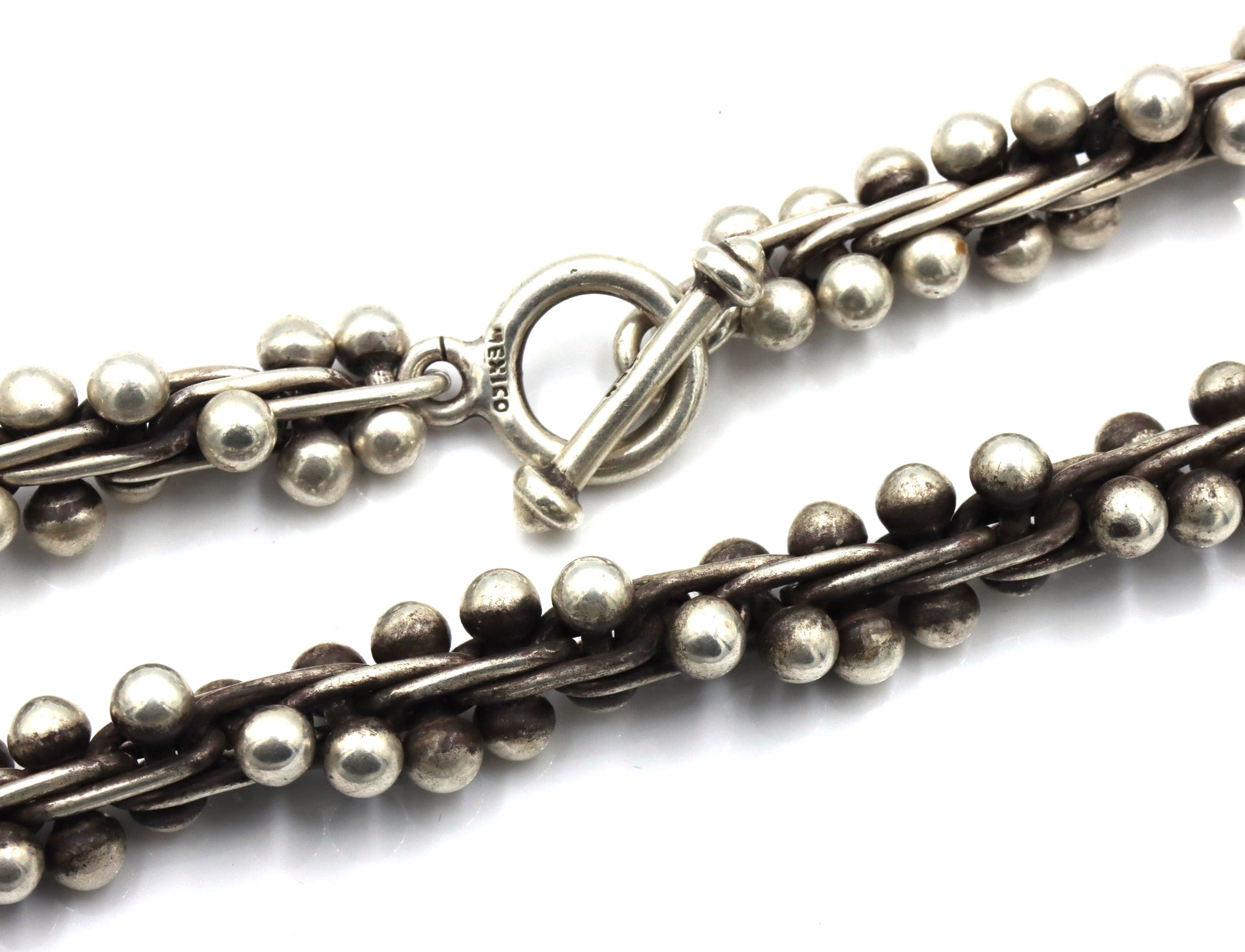 Set of 925 Sterling silver Edinburg Hallmarked beaded necklace and matching bracelet and ring
