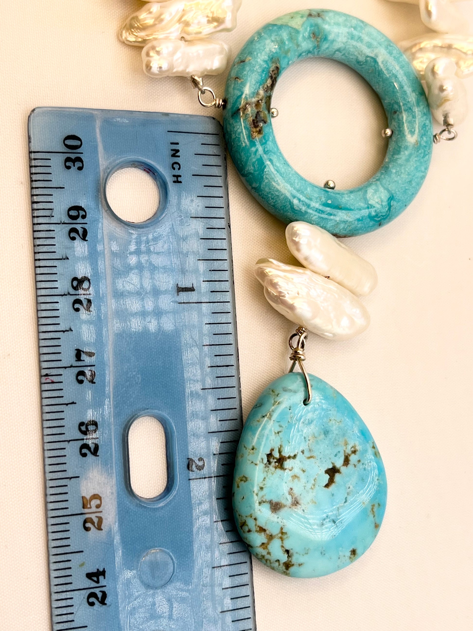 925 Sterling Silver Jay king Biwa Pearl And Turquoise Necklace