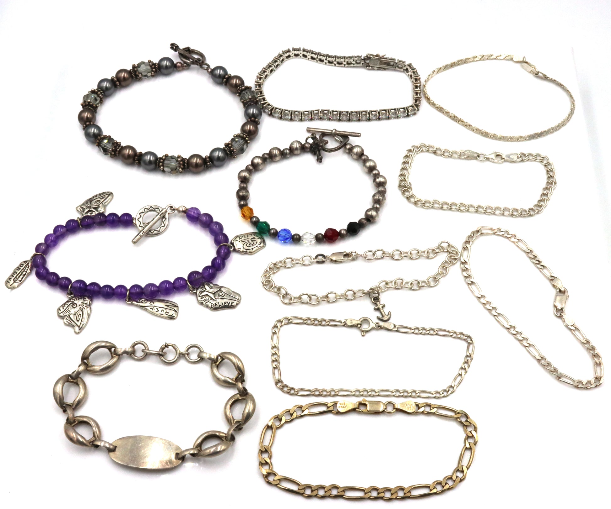 Group lot of 11 Vintage 925 sterling silver bracelets