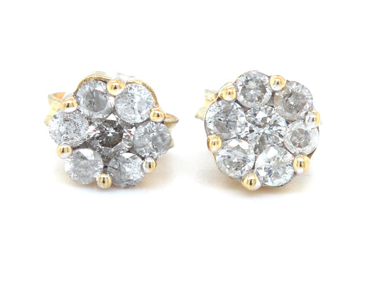 10kt Yellow gold diamond cluster earrings
