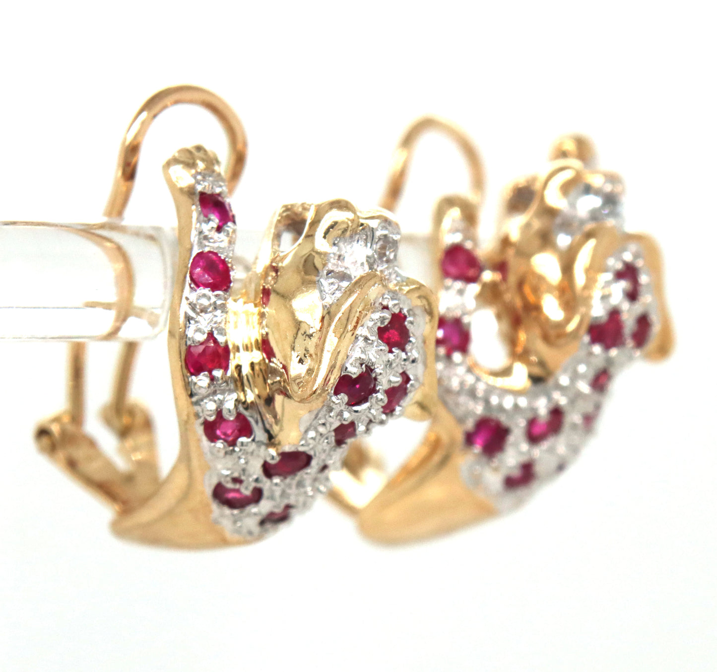 Set of 14kt Yellow gold ruby and diamond panther ring and matching earrings
