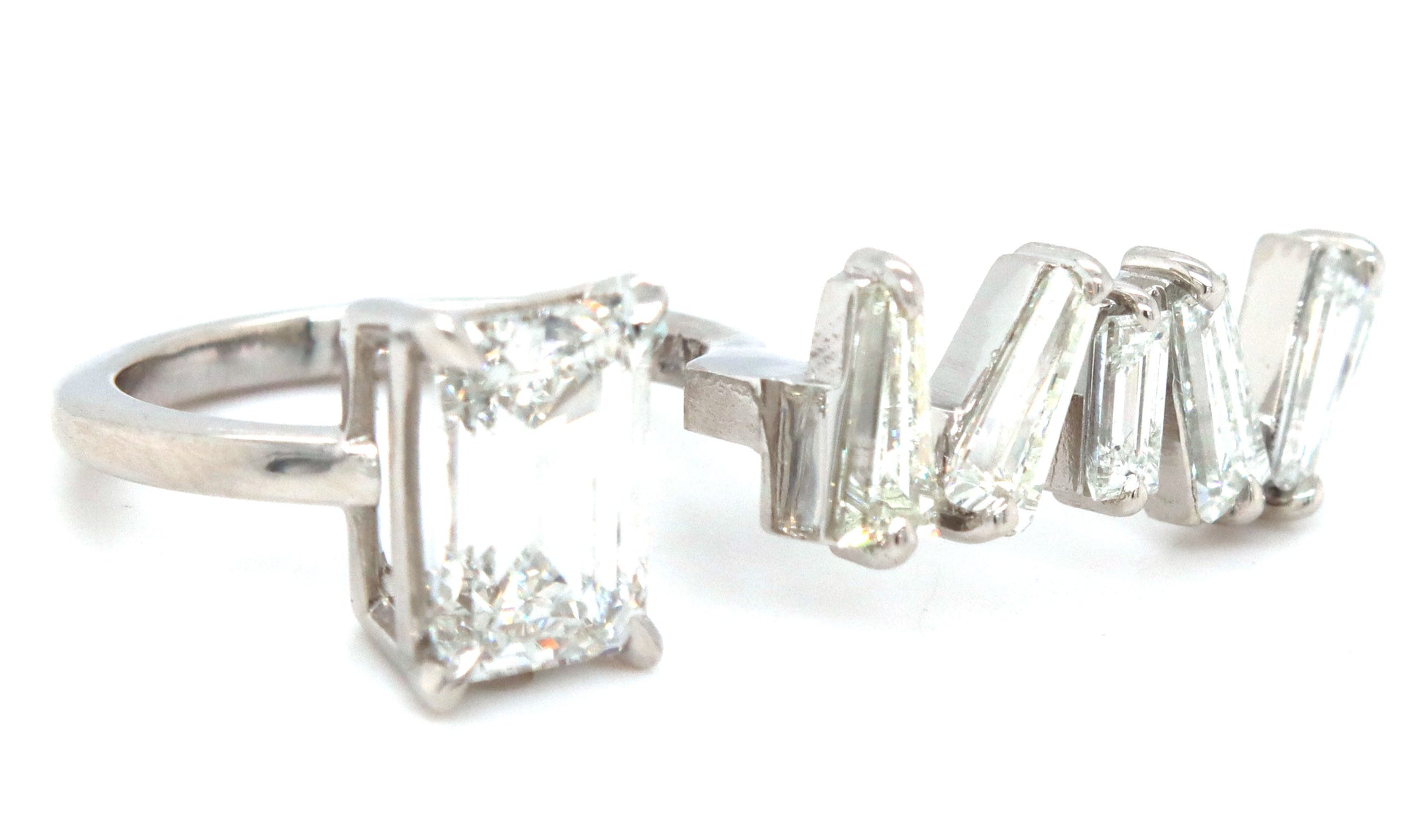 2.08ct Lab grown diamond in baguette natural diamond setting
