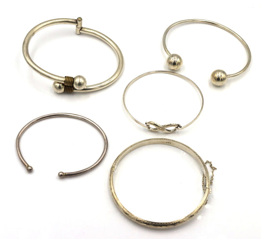 Vintage 925 sterling silver group lot of 5 cuff bangles