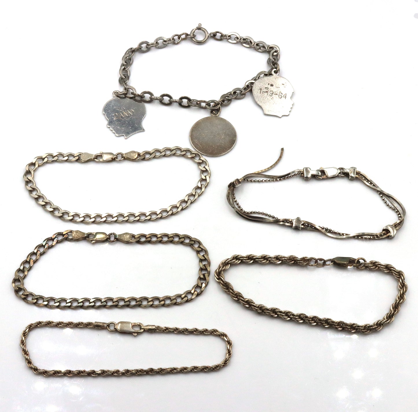 Group lot of 6 Vintage 925 sterling silver bracelets