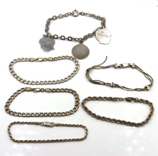 Group lot of 6 Vintage 925 sterling silver bracelets