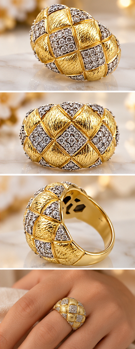 14KT Yellow Gold Quilted Dome Diamond Pave Ring