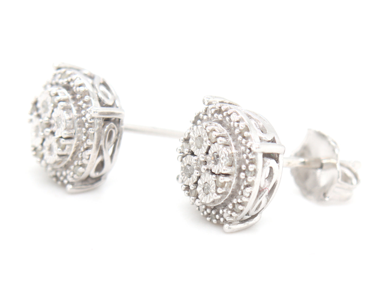 925 Sterling silver 1/10ctw Invisible set diamond stud earrings
