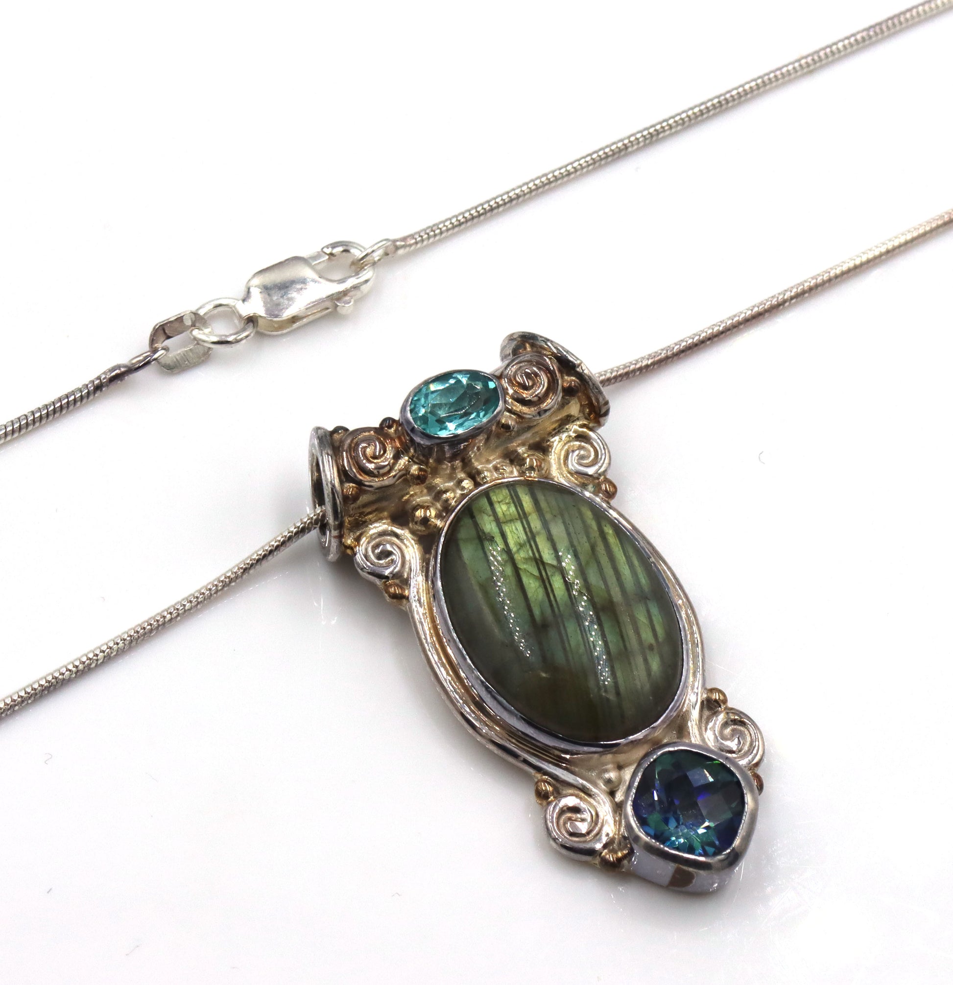 Sajen 925 Sterling Silver Labrodorite Topaz Pendant With Chain Necklace