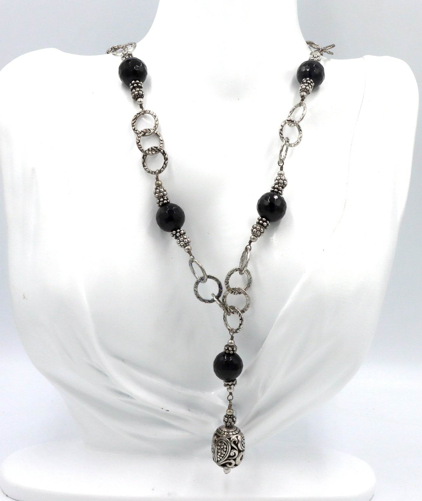 925 Sterling silver black onyx lariat necklace
