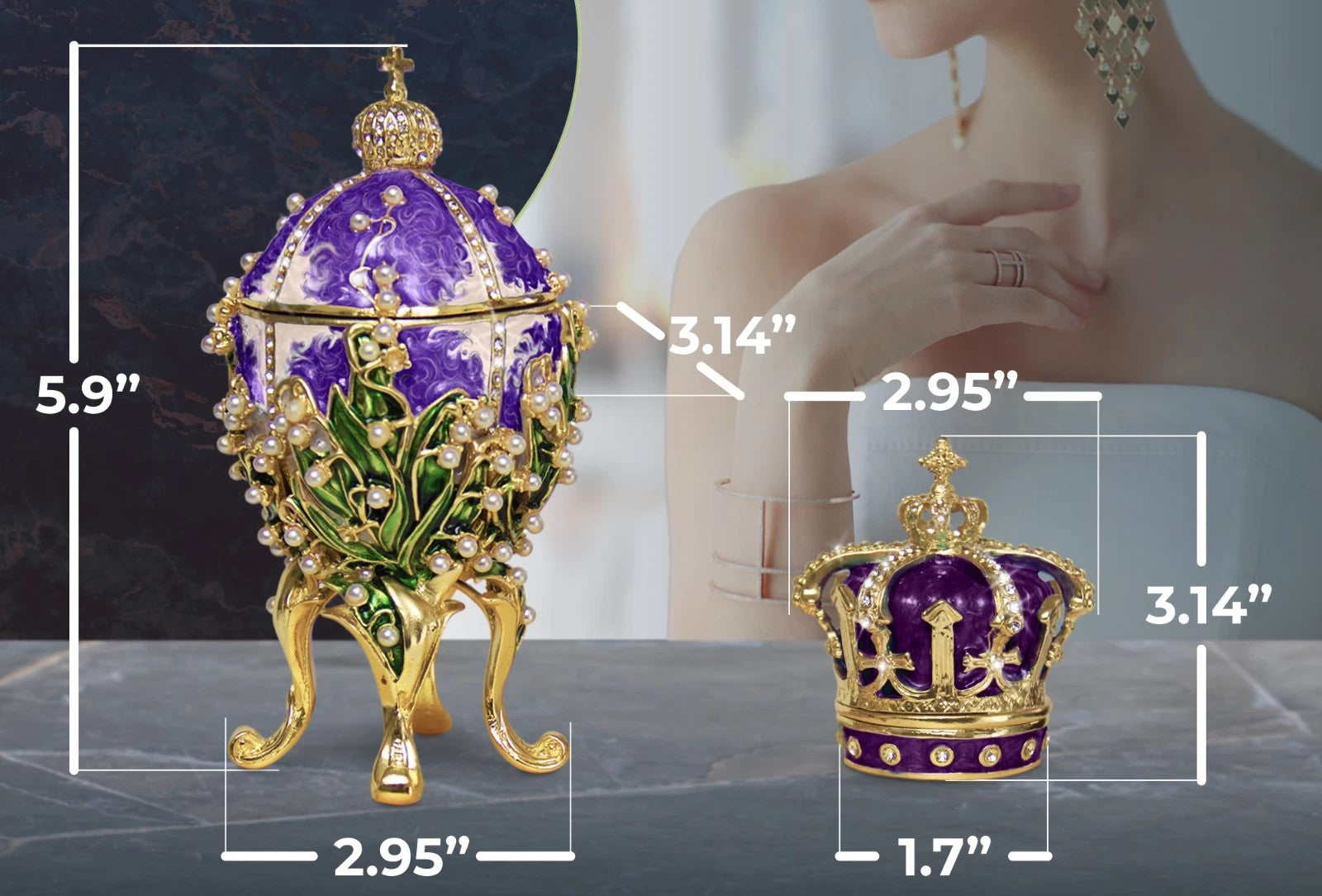 Purple Lilies of the Valley Easter Egg Replica – Extra Large with Crown
