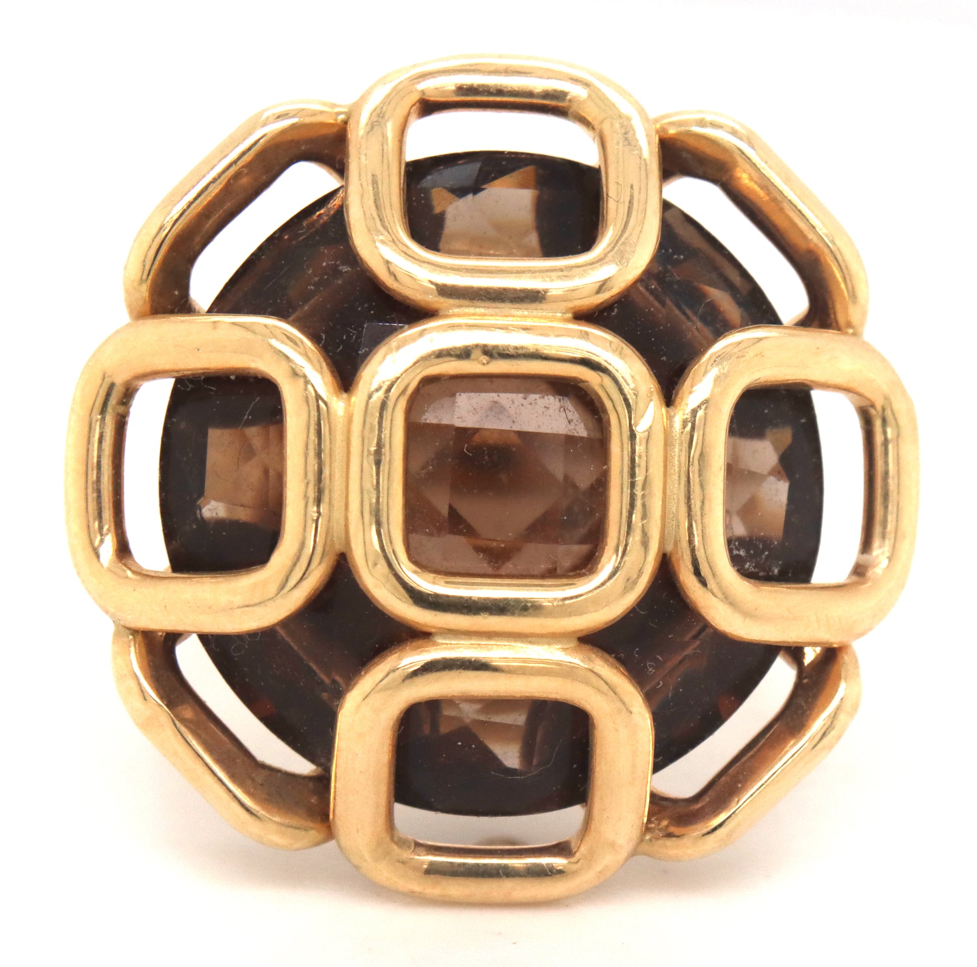 Milor Italian 14kt Yellow gold smokey quartz ring