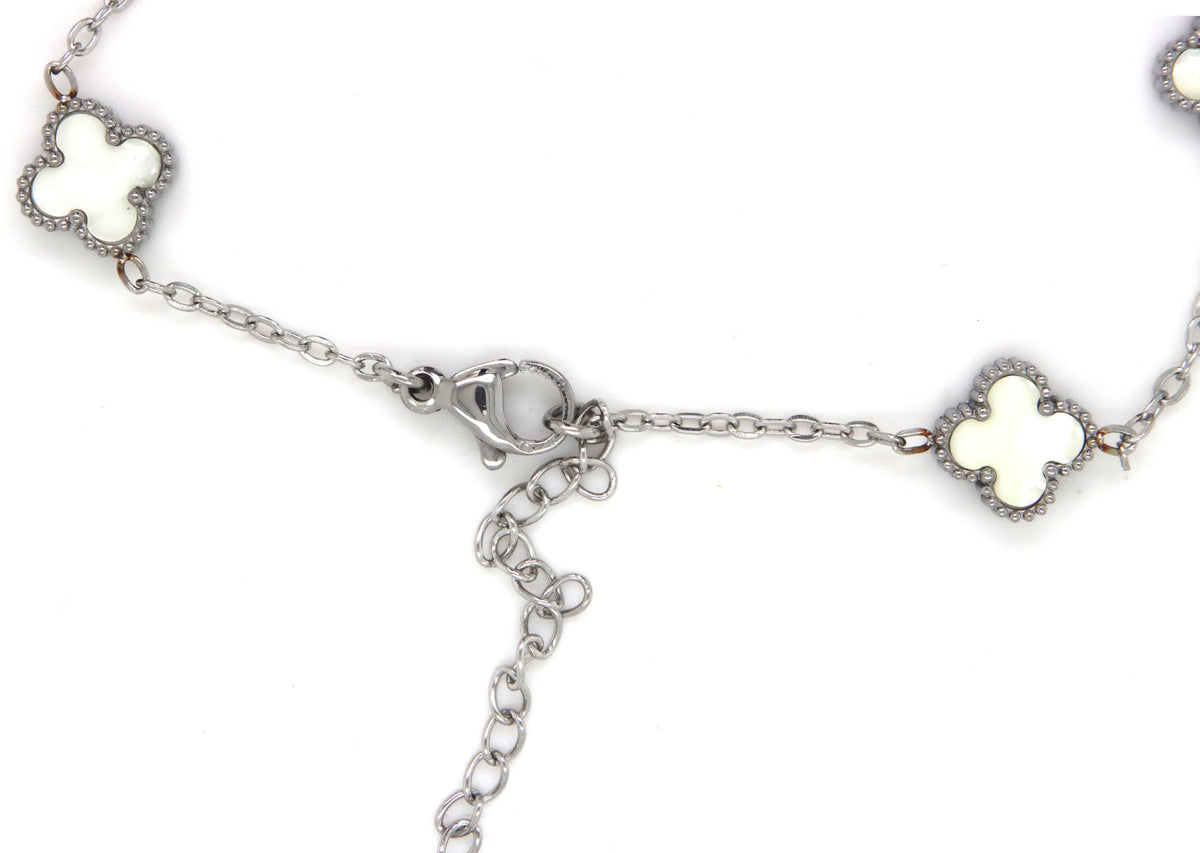 Stainless steel white stone clover bracelet