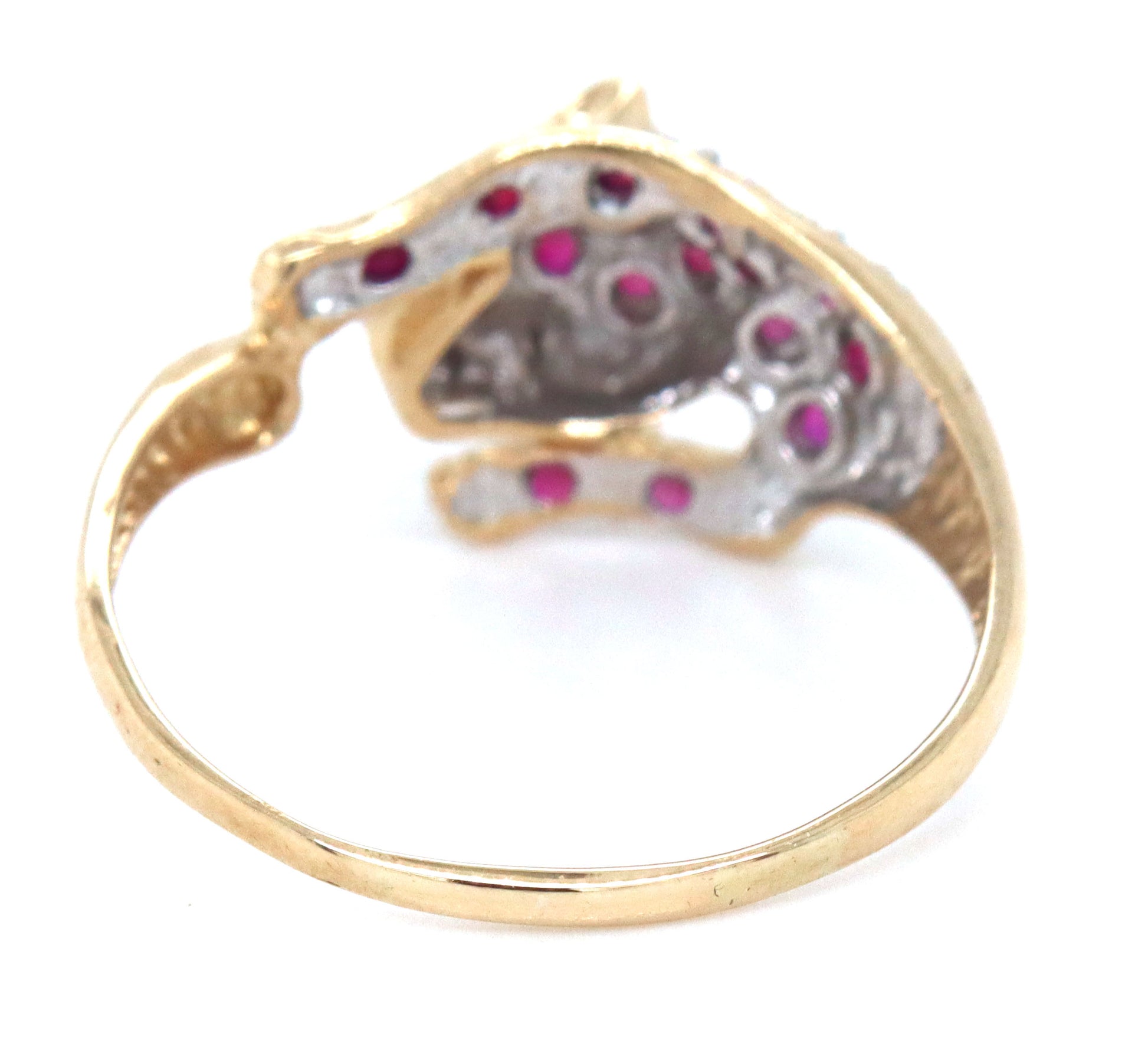 Set of 14kt Yellow gold ruby and diamond panther ring and matching earrings