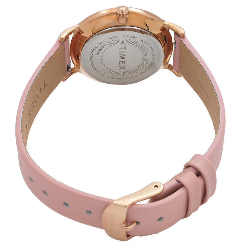 Timex Transcend Womens Quartz Rose Gold Dial Pink Leather Strap Watch 34 mm
