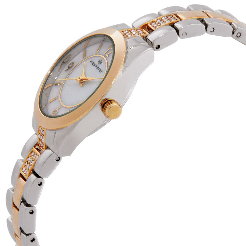 Timex Viewpoint Womens Quartz Dress Watch Two Tone Stainless Steel Bracelet Mother of Pearl Dial