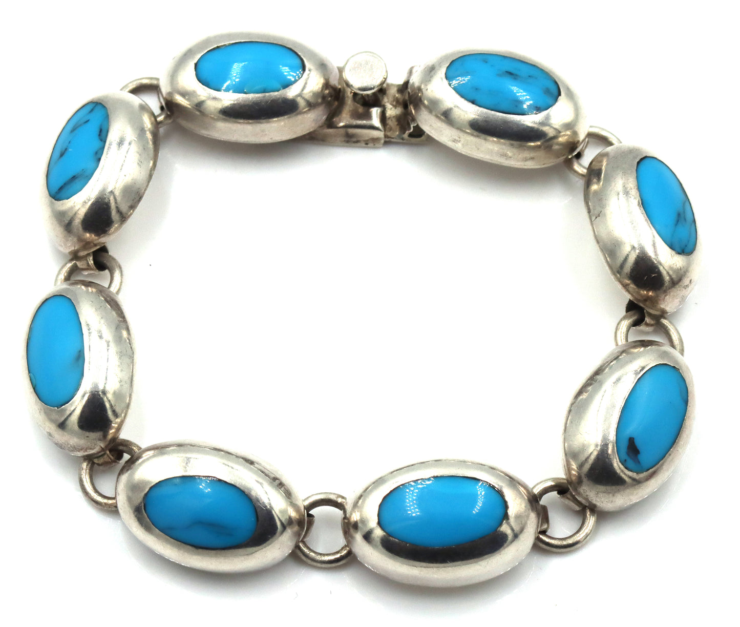 Vintage 925 Sterling silver Mexico signed Turquoise link bracelet
