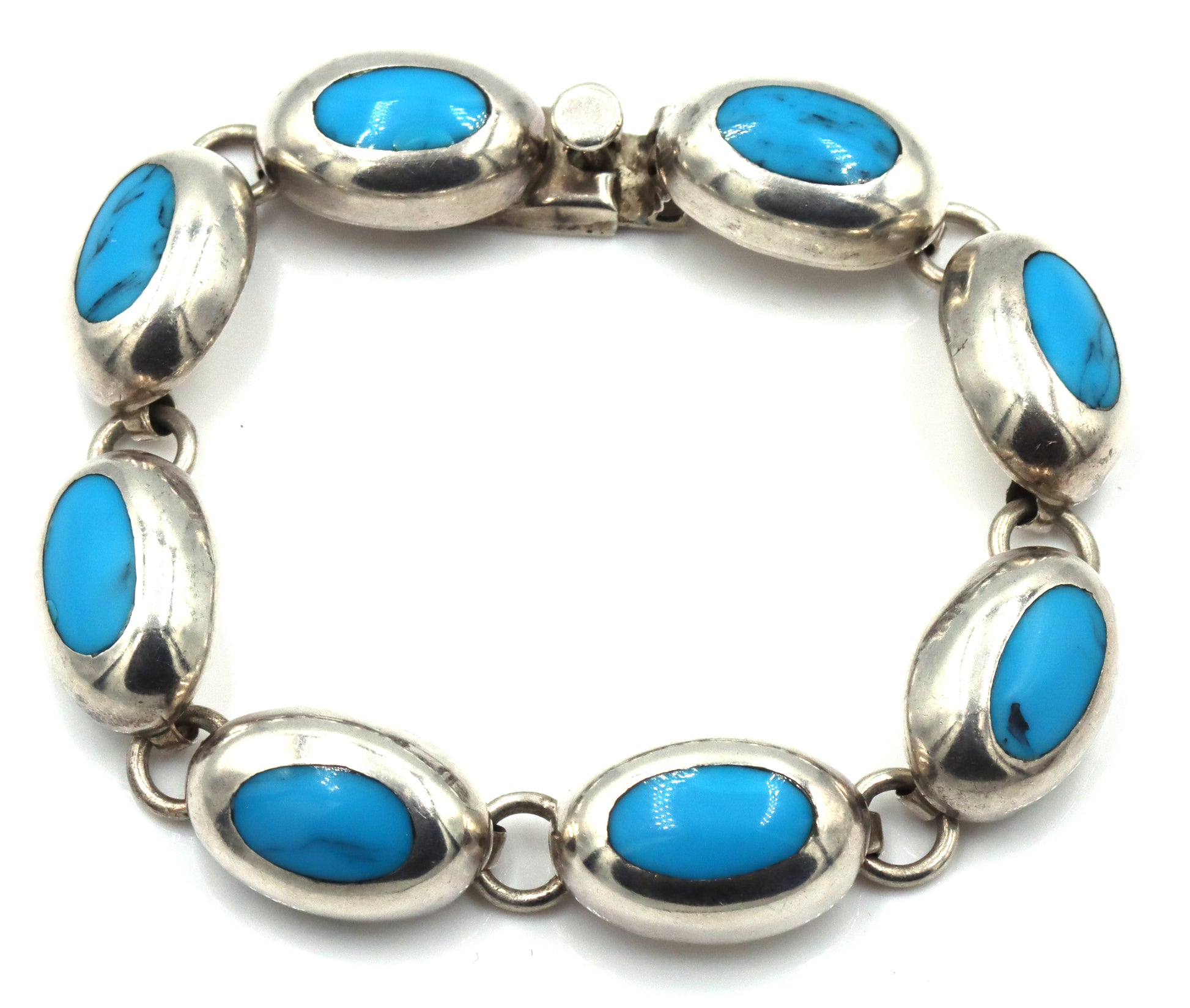 Vintage 925 Sterling silver Mexico signed Turquoise link bracelet