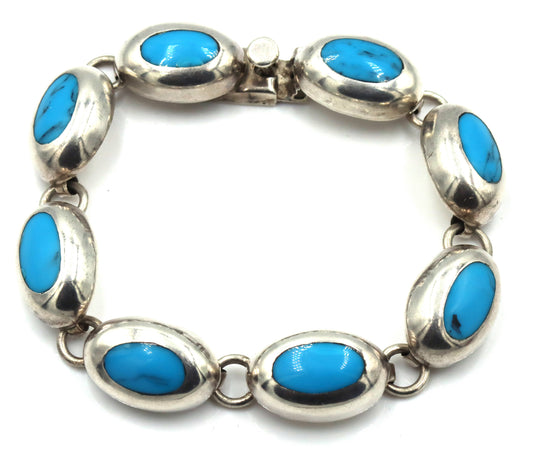Vintage 925 Sterling silver Mexico signed Turquoise link bracelet