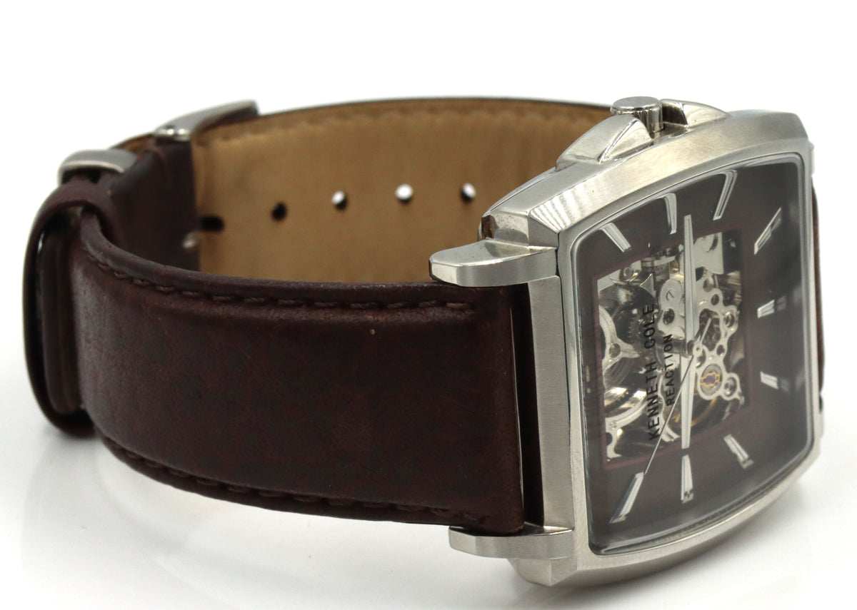 Kenneth Cole Tank Skeleton leather band watch