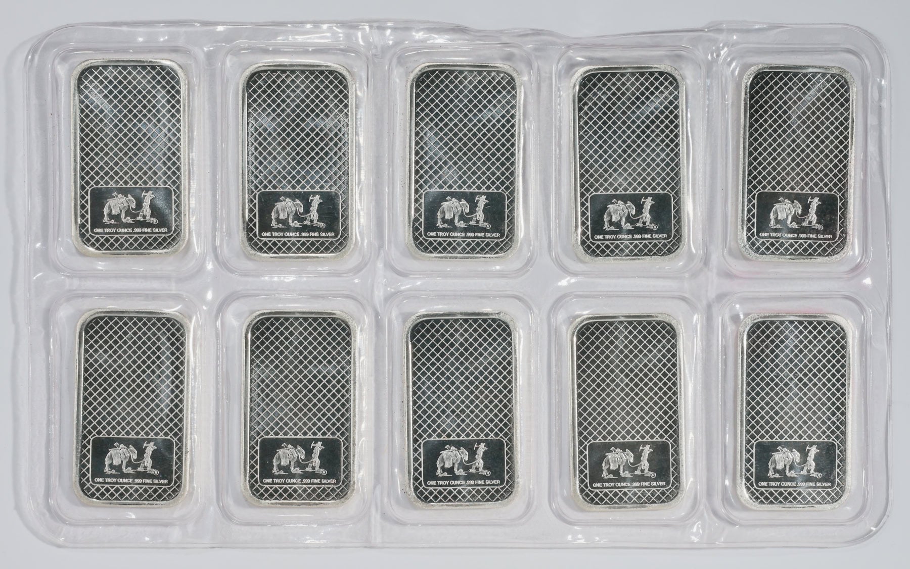 ND Silver 1 oz Private Mint Ingot Bars (10-Piece Strip) 9.99 oz ASW