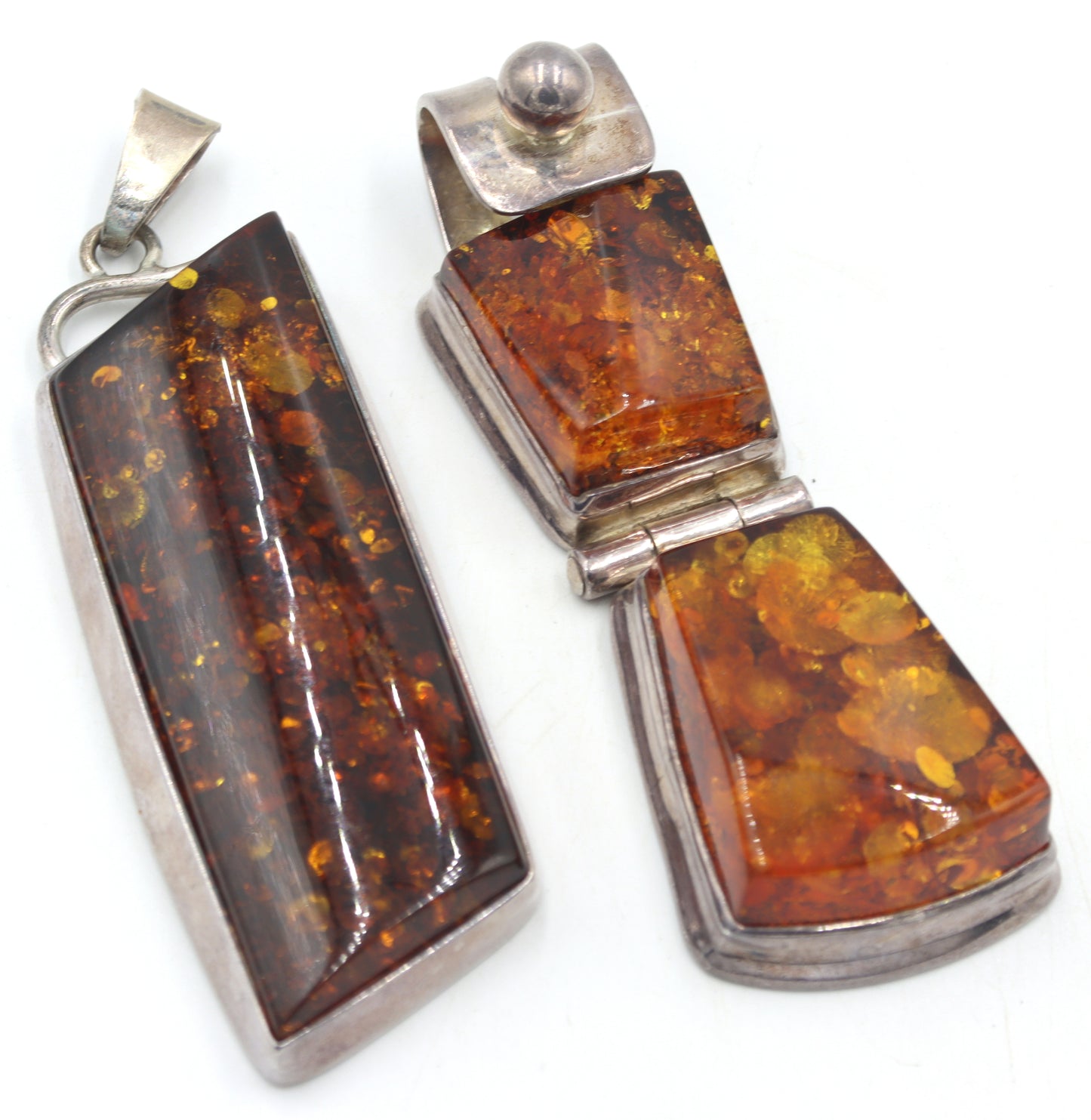 Lot of 2 Vintage 925 sterling silver Amber pendants