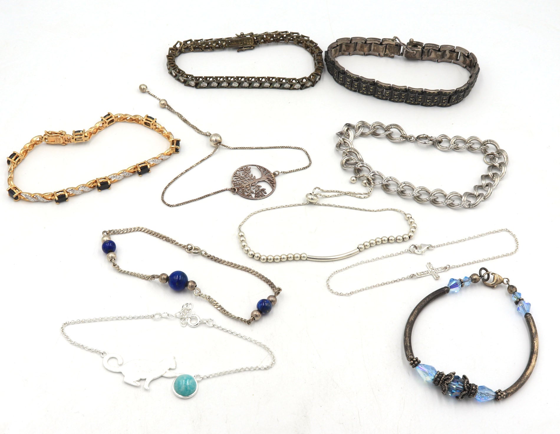 Group lot of 10 Vintage 925 sterling silver bracelets
