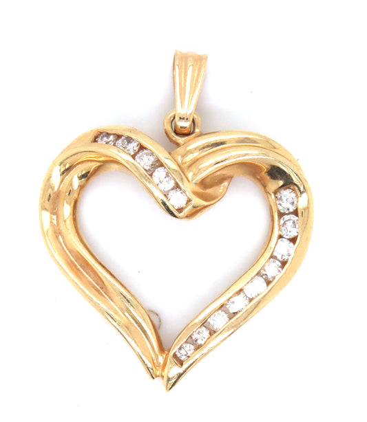14kt Yellow gold heart shaped diamond pendant