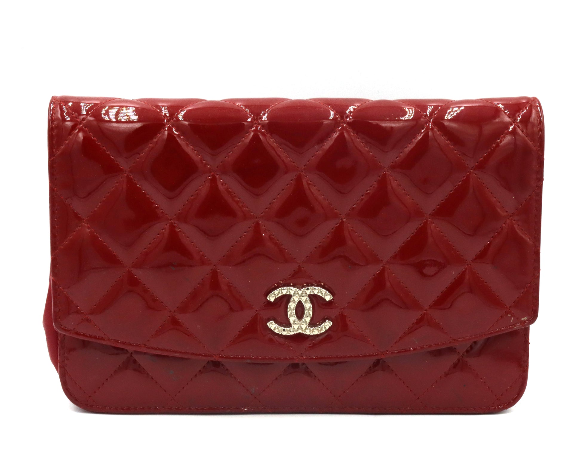 Chanel red patent leather mini single flap handbag