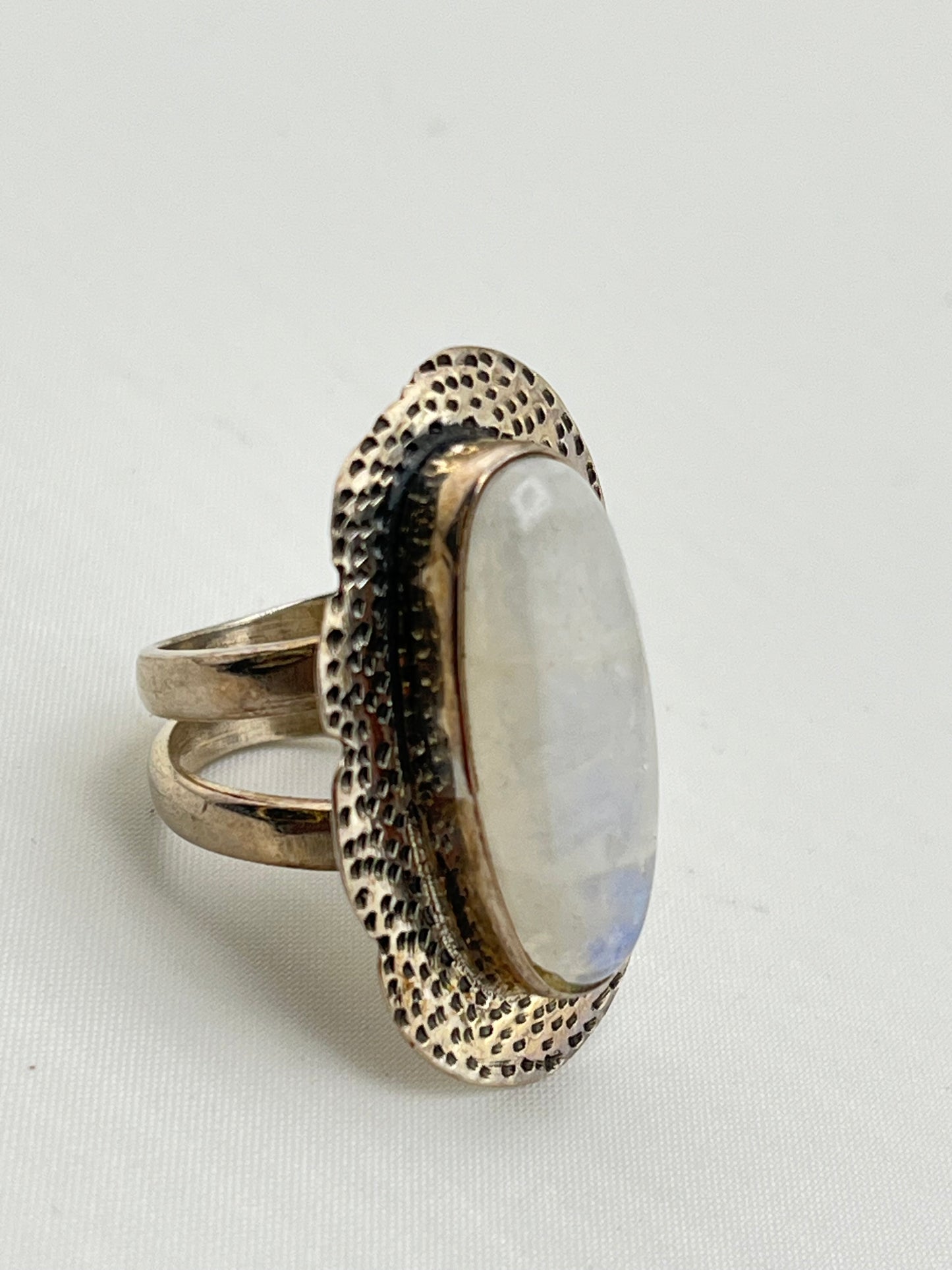 925 Sterling Silver Boho Style Large Rainbow Moonstone Ring
