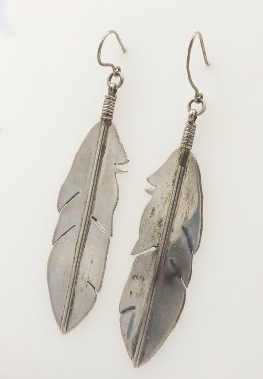 Vintage 925 sterling silver IHMSS signed leaf dangle earrings