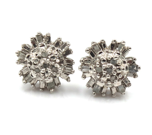 10kt White gold diamond flower style stud earrings