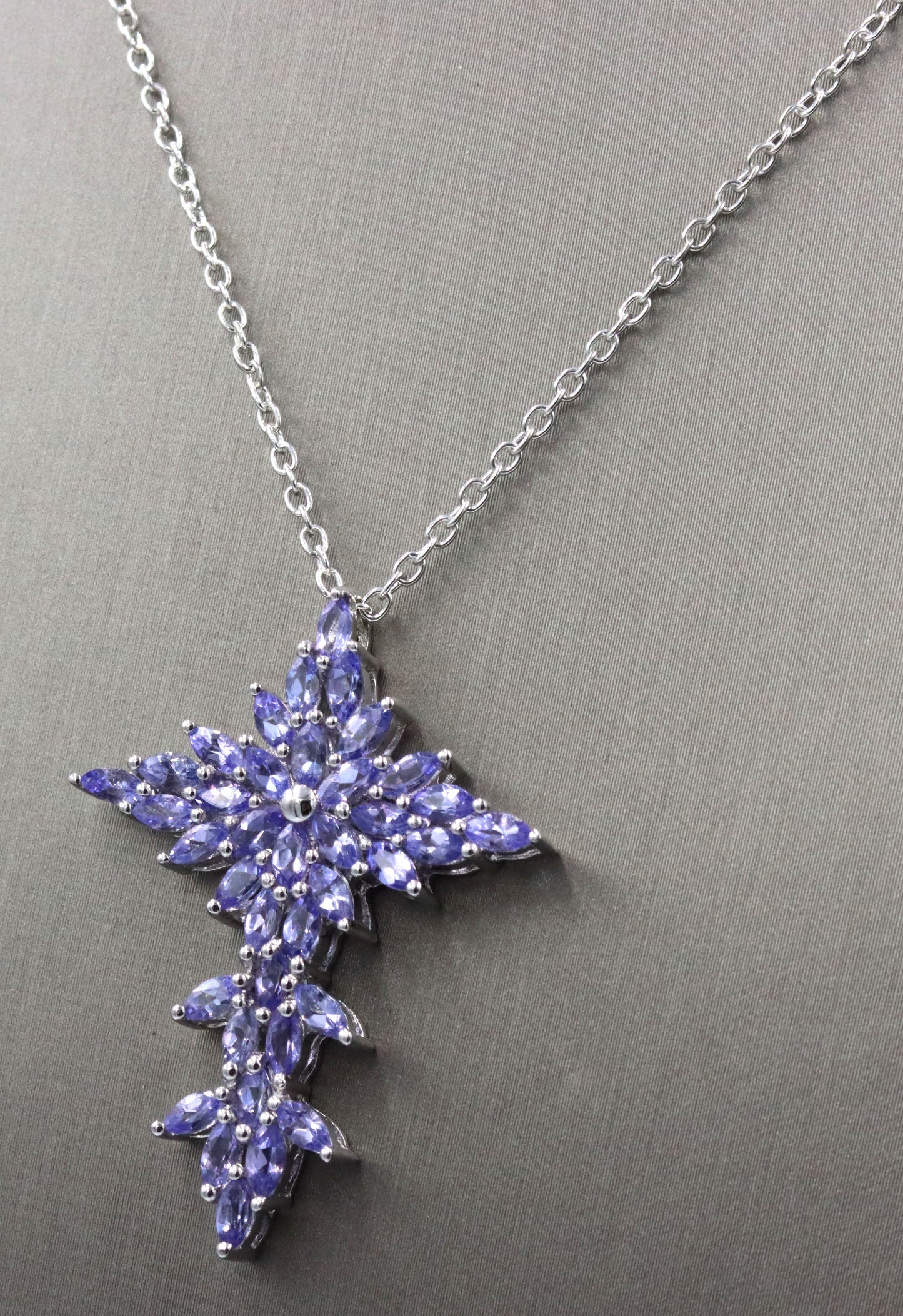 925 Sterling silver Tanzanite cross pendant on chain