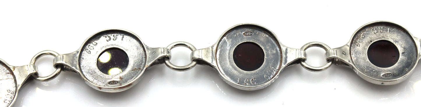 925 Sterling silver Garnet Cab 2 tone bracelet