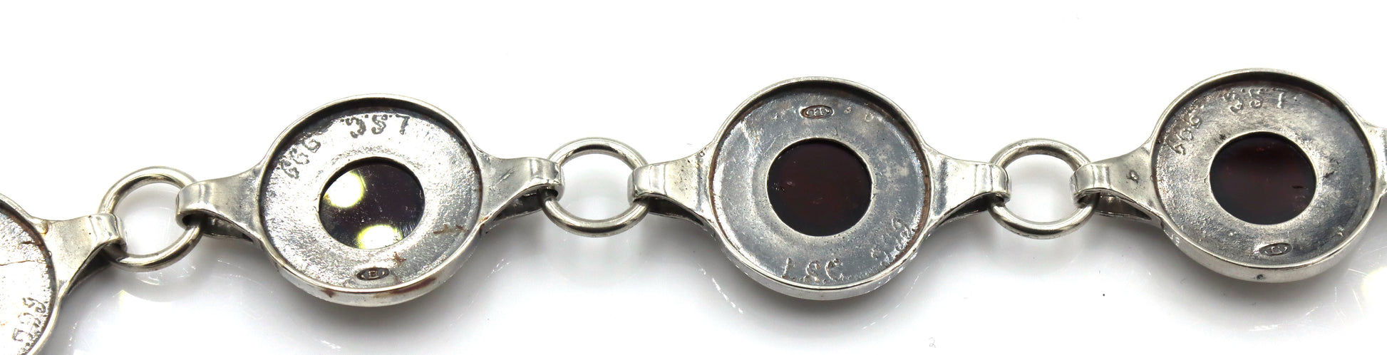 925 Sterling silver Garnet Cab 2 tone bracelet
