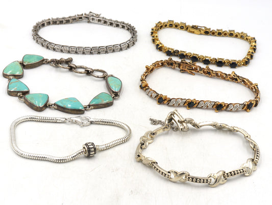 Group lot of 6 Vintage 925 sterling silver bracelets