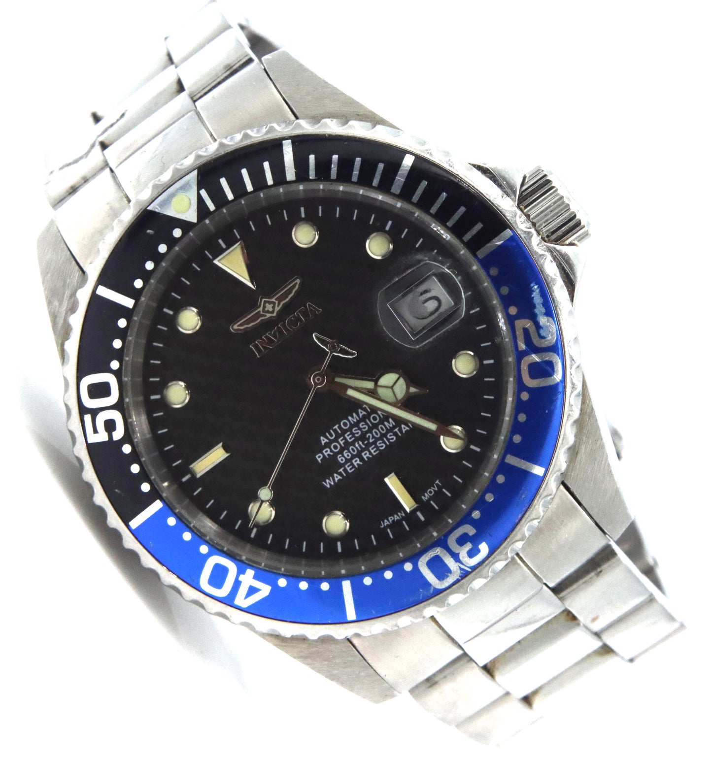 Invicta automatic blue bezel watch