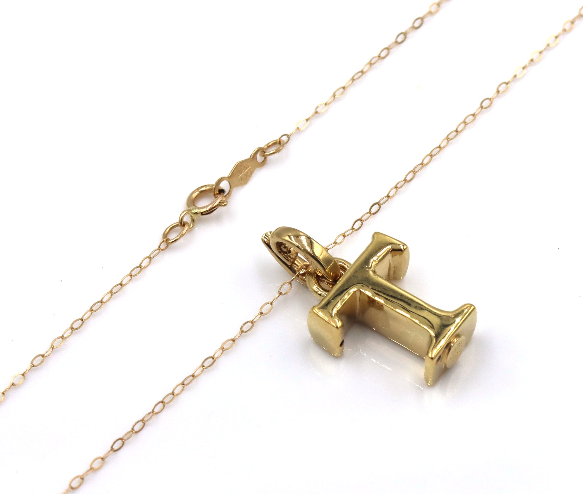 14kt Yellow gold T Charm pendant on chain